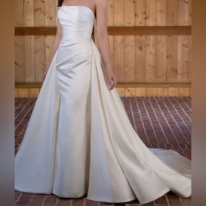 Essense of Australia D3705 Satin Column Wedding Dress With Detachable Overskirt